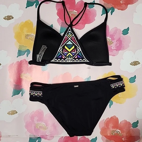 Victoria's Secret Pink Tribal Stained Glass Push Up Triangle Bikini Xs - Picture 4 of 6
